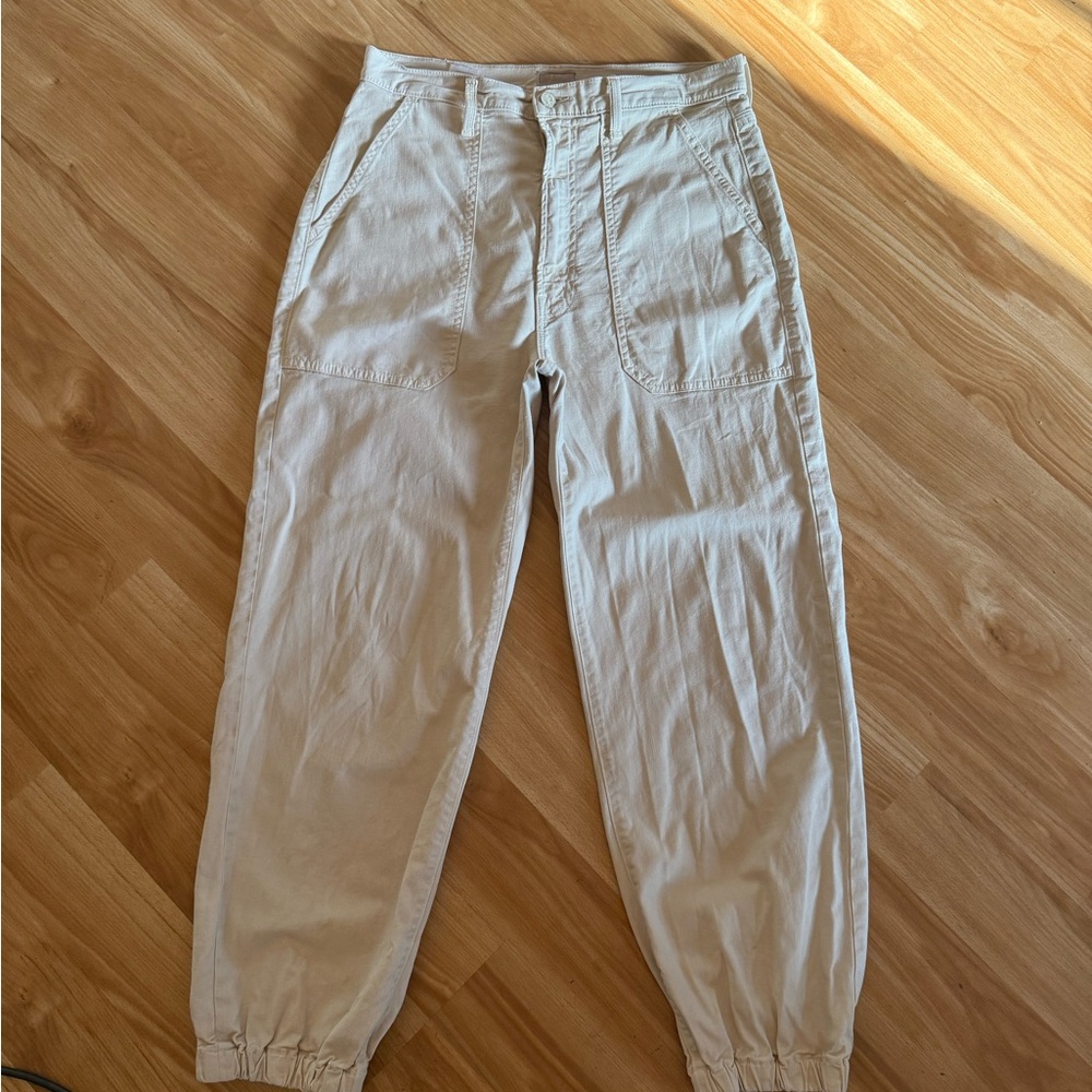 MOTHER Denim The Wrapper Patch Springy Ankle Jeans in Chalk Tapioca - Sz 30 - Picture 2 of 14